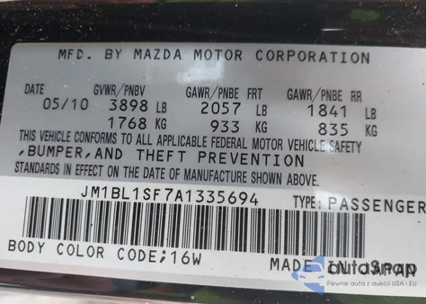 2010 Mazda Mazda3 I Touring из США, поврежденный, VIN JM1BL1SF7A1335694